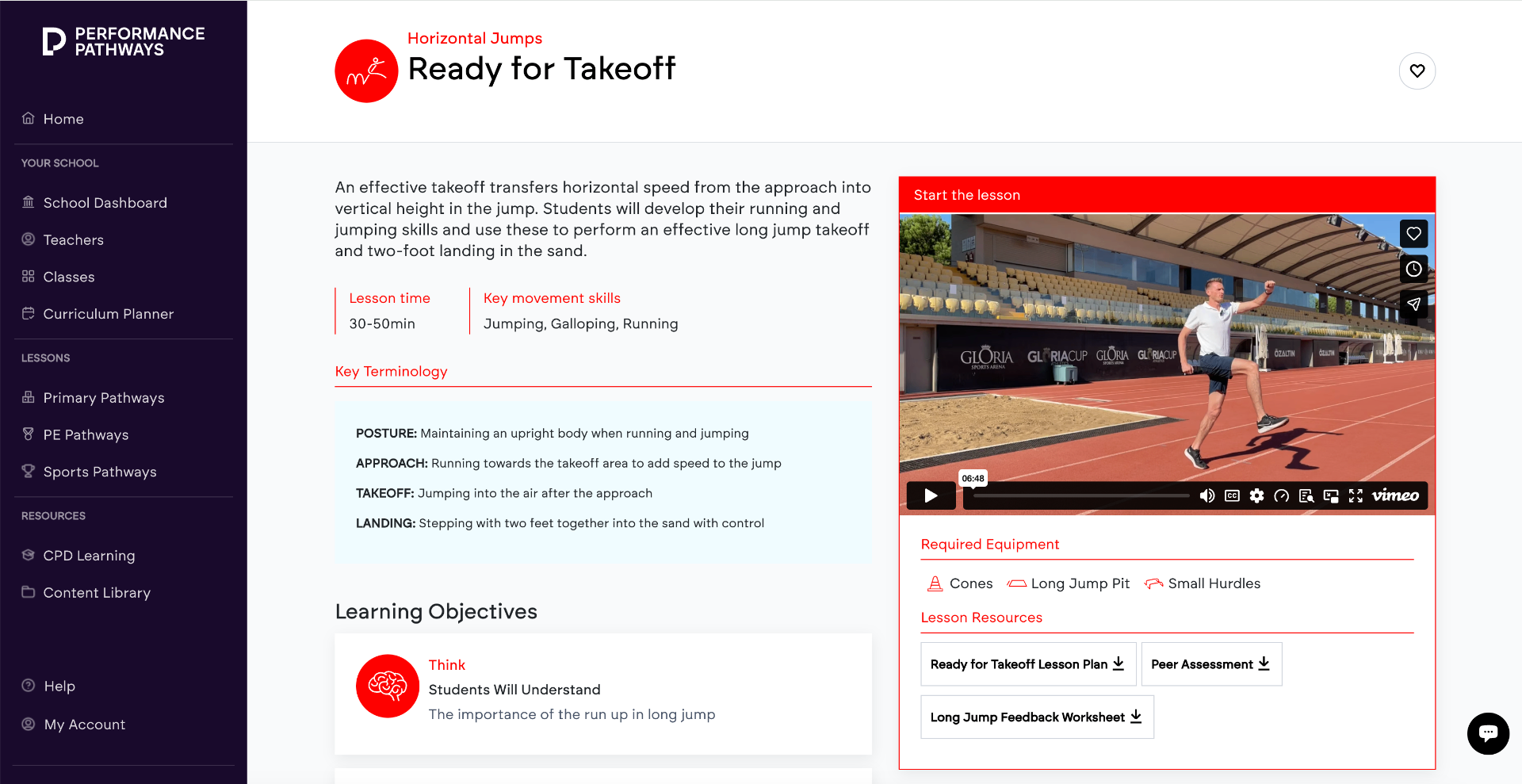 Lesson page with embedded expert video and downloadable resources